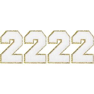 4pcs Glitters Chenille Number Patches 8.4cm/3.3" Iron-On Embroidery White # 2